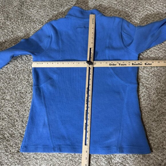 Tommy Bahama Sweater Womens Medium Blue Quarter Zip Pullover Stretch Marlin Logo - Picture 7 of 9